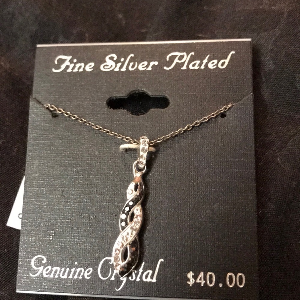 NWT Fine Silver Plated Crystal Necklace